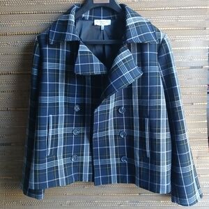Anthropologie Current Air Plaid Double Breasted Coat Size M